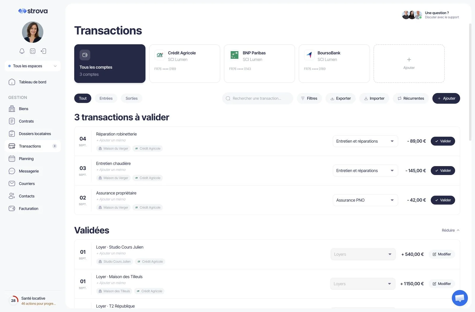 Transactions et suivi financier dans Strova