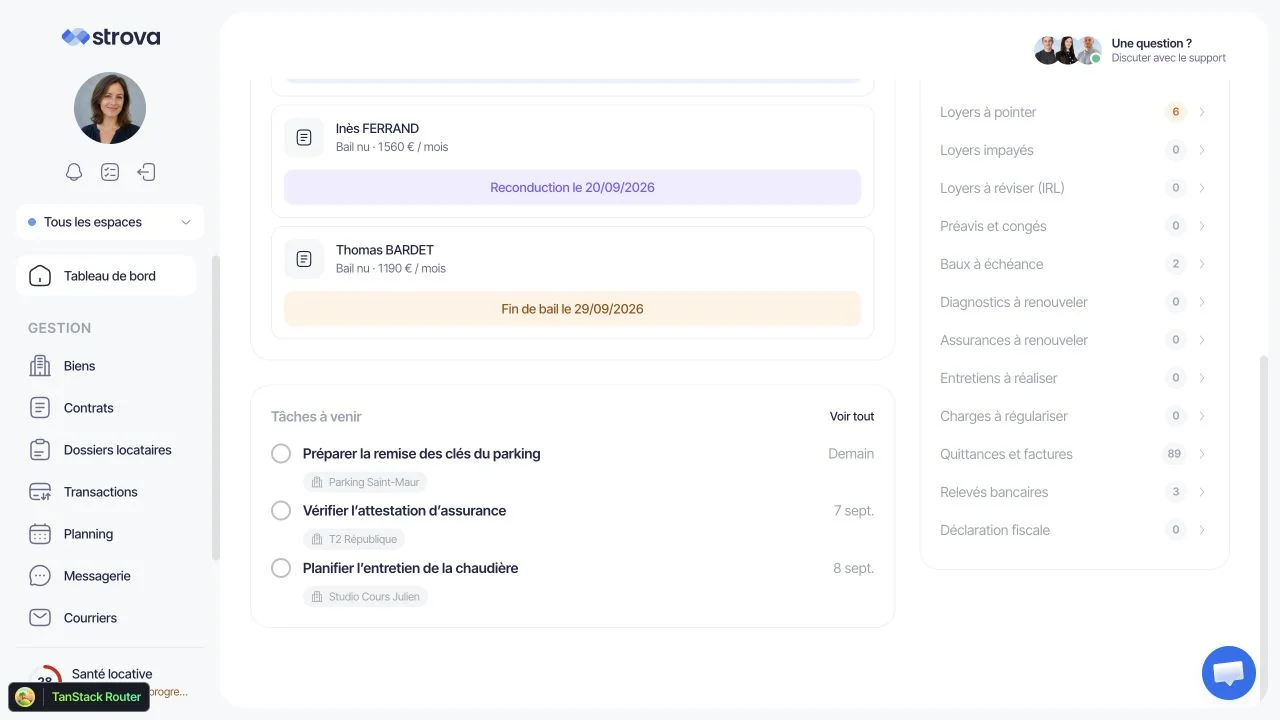 Vos échanges, actions et documents suivent la location.