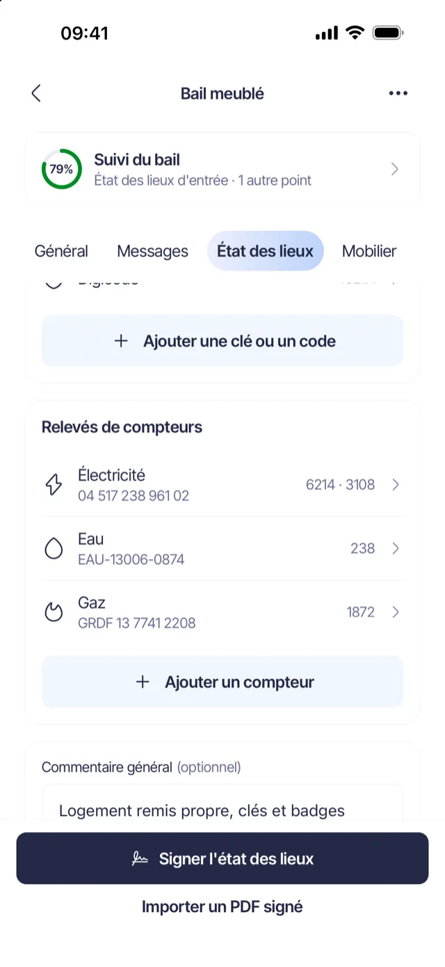 Clés et relevés de compteurs de l’état des lieux