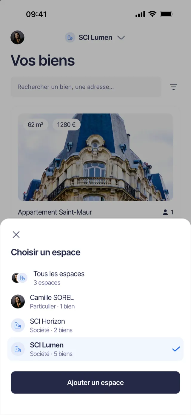 Choix entre plusieurs SCI dans l’application