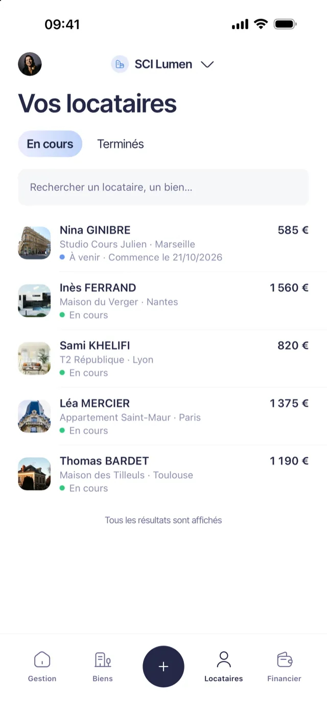 Liste des locataires et de leurs loyers