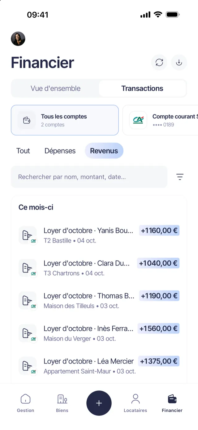 Loyers encaissés retrouvés sur le relevé bancaire