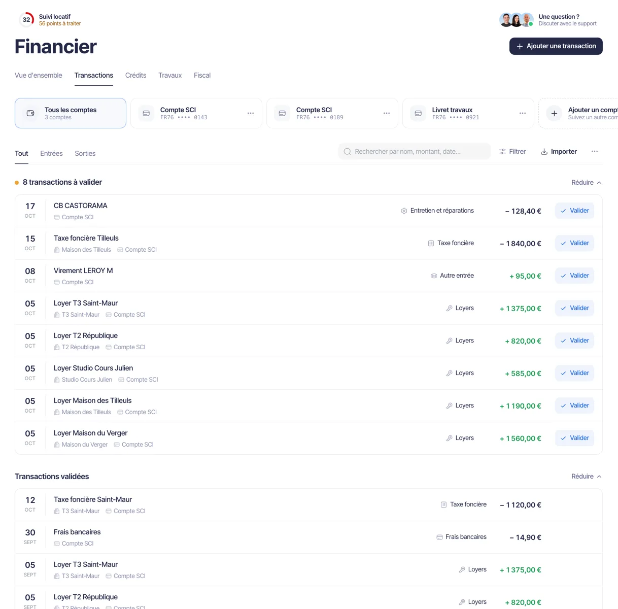Transactions à valider dans la console web Strova